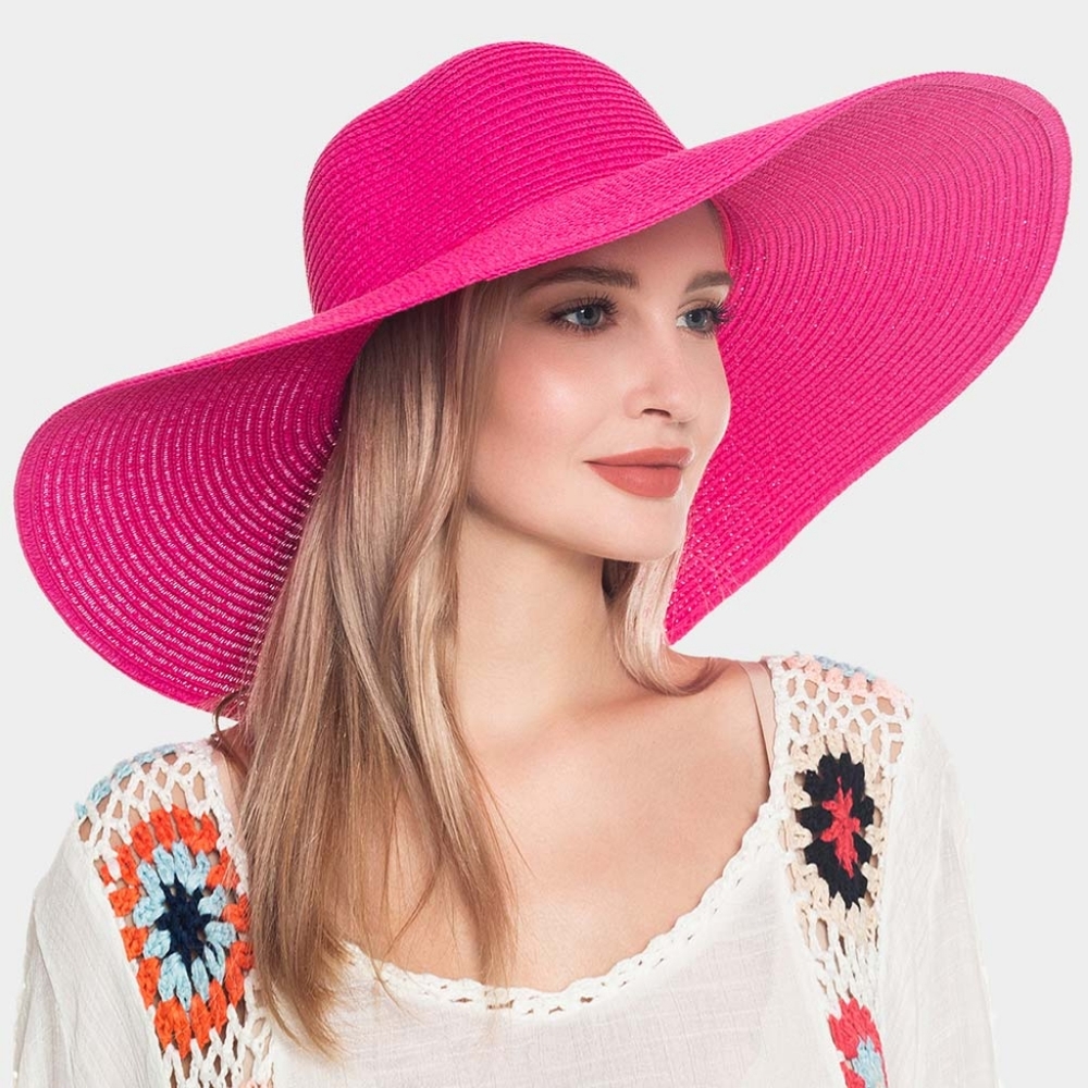Pink Straw Sun Hat Brim Simple Casual Womens Beach Vacation Fashion Accessory